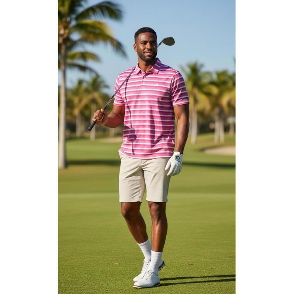 ADIDAS $60 Men's Golf Polo Stripe Shirt Size Large